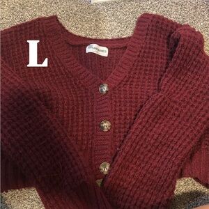 Burgundy Sweater with Button Detail